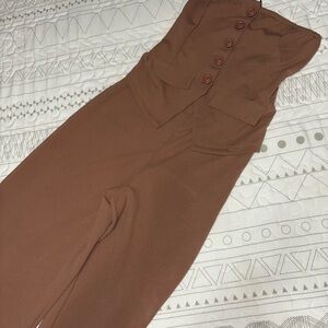 Fashion Nova Button-Up Brown Jumpsuit
